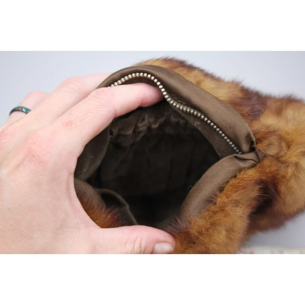 Vintage/Antique Fox Fur Hand Warmer w/Zip Coin Change Pocket & sm Leather Pouch